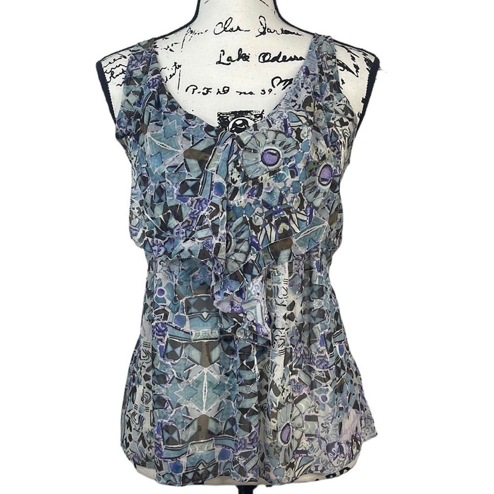 Madewell Eliot Silk Ruffle V Neck Sleeveless Blouse